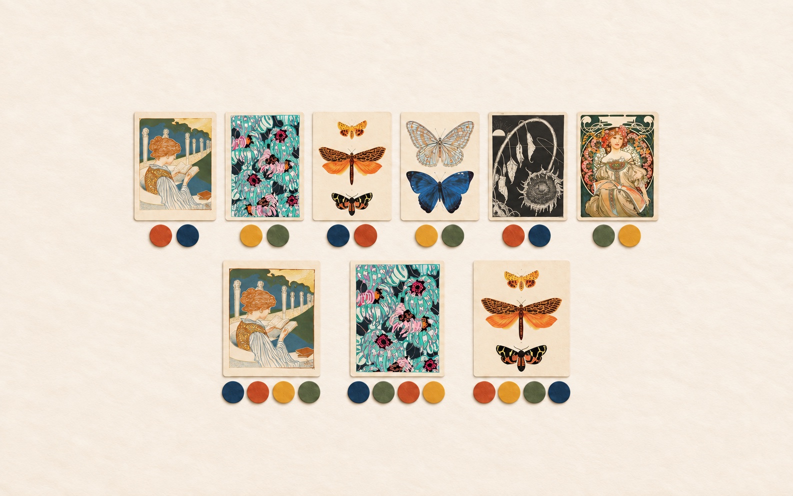 Six real RPS artwork cards have two unit counters each; three artwork cards have four counters each.