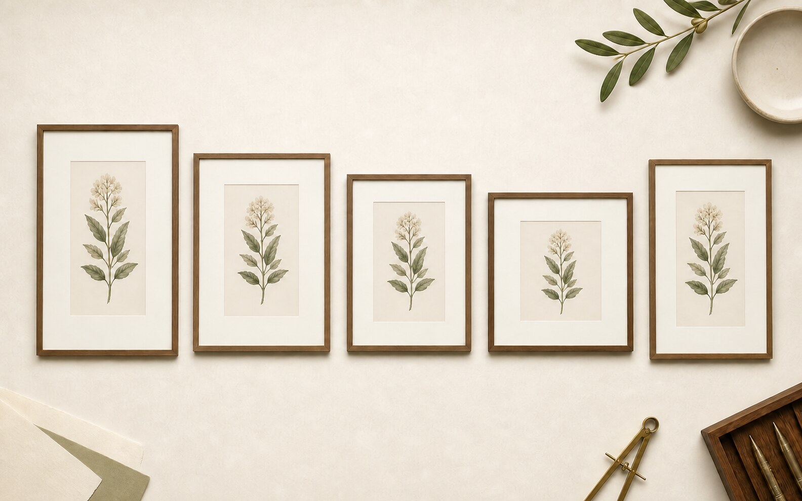 Five frame proportions display the same botanical artwork to compare printable aspect ratios